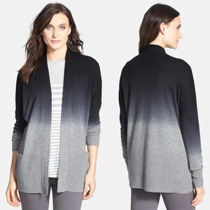 Vince XS Wool Cashmere Dip Dye Cardigan Ombre Black Blue Gray with Pockets